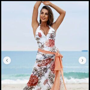 Floral swimsuit with coverup